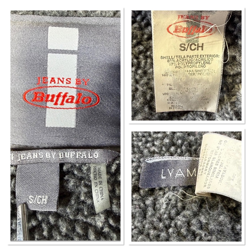 Buffalo Sweater Cardigan Jacket Men's Size Small Gray Fair Isle Sherpa Lined - Picture 5 of 8